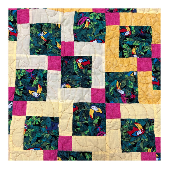 Hanmade Quilted Throw Tucan Bird Quilt Blanket 36" x 48" Tropical Forest - Picture 14 of 16